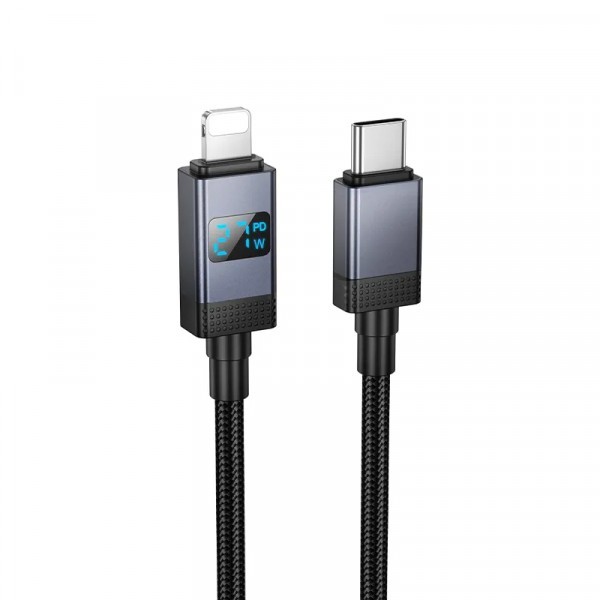 Cablu Date si Incarcare USB-C - Lightning HOCO X118 Display, 27W, 1m, Negru
