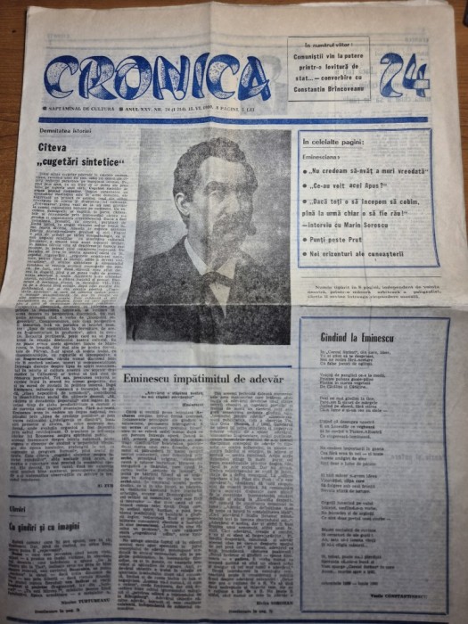 ziarul cronica 15 iunie 1990 - mihai eminescu