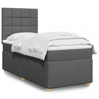 Gossi pat box spring cu saltea, gri inchis, 90x200 cm, textil foto