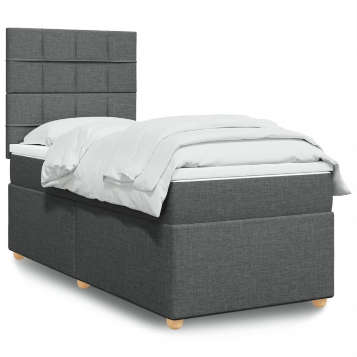 Gossi pat box spring cu saltea, gri inchis, 90x200 cm, textil
