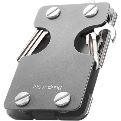 Portofel metalic minimalist pentru chei, carduri si bancnote, protectie RFID, gri foto