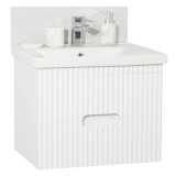 Baza si lavoar ceramic GN7091, mobilier baie suspendat 70 cm, dreptunghiular, front MDF riflat, sertare soft close, alb