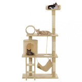 VidaXL Ansamblu de joacă pisici, st&acirc;lpi funie din sisal, 140 cm, bej