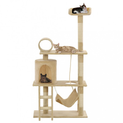 vidaXL Ansamblu de joacă pisici, st&amp;acirc;lpi funie din sisal, 140 cm, bej foto