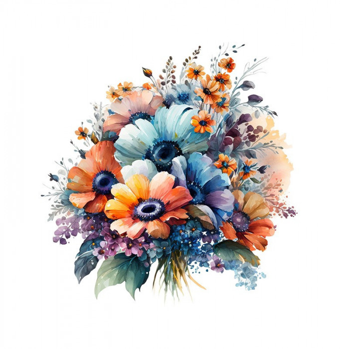 Sticker decorativ Buchet de Flori, Multicolor, 56 cm, 3578ST
