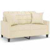 Canapea cu 2 locuri cu pernute, crem, 120 cm, piele ecologica