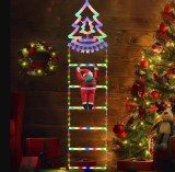 Decoratiune Mos Craciun Pe Scara, Cu Model Bradut, Pentru Exterior Si Interior, 25x165 cm, Cu Lumina Led, 8 Jocuri, Conectare La Priza, Multicolor