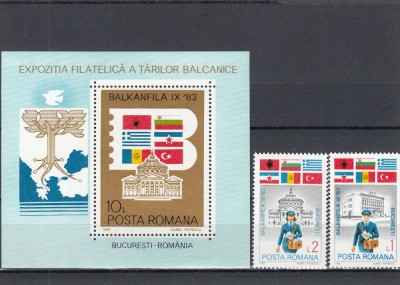 ROMANIA 1983 LP 1088 LP 1089 EXPOZITIA FILATELICA BALKANFILA SERIE+COLITA MNH foto