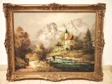Tablou ,Ulei pe p&acirc;nză o lucrare veche semnată &icirc;ncadrată &icirc;ntr-o ramă Blondel