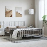 Cadru Pat Metalic vidaXL Alb 193x203 cm, Tăblie Cap/Picioare, Suport Saltea, Spațiu Depozitare