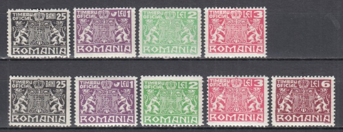 ROMANIA 1931 TIMBRU OFICIAL STEMA SPRIJINITA DE DOI LEI FILIGRAN P.T.T.+FILIGRAN C.C. GUMA ORIGINALA SERII SARNIERA
