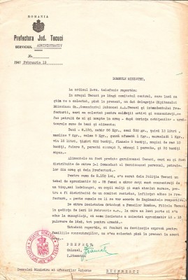 A3620N Raport Prefectura județului Tecuci către ministrul Afacerilor Interne, general Dumitru I Popescu, 1941, semnată olograf de prefect foto