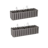 Set 2 Jardiniere decorative cu suport metalic, Boardee Fencycase W, gri, 58x18x16.2 cm