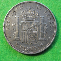 SPANIA - 5 PESETAS 1893 PG-L - ALFONSO XIII - (Argint ) (179)