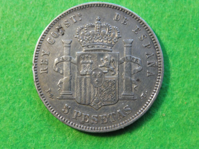 SPANIA - 5 PESETAS 1893 PG-L - ALFONSO XIII - (Argint ) (179) foto