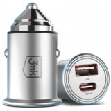 Incarcator Auto 3MK HyperCharger, 30W, 5A, 1 x USB-A - 1 x USB-C, Argintiu, Universal