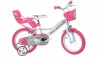 Bicicleta Copii 14 Inch Dino Bikes Hello Kitty, 4-5 Ani, Roti Ajutatoare, Cos, Scaun Papusa, Fete
