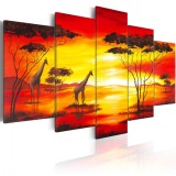 Cumpara ieftin Tablou - Giraffes on the background with sunset 100x50 cm