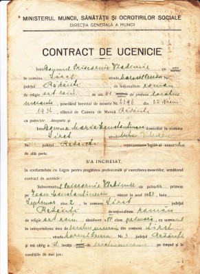 AMS - CONTRACT DE UCENICIE, JUD.RADAUTI, ANUL 1937-1940 foto