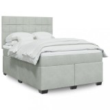 Gossi pat box spring cu saltea, gri deschis, 160x200 cm, catifea