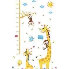 Sticker autocolant metru masurare inaltime copii, Paradisul Girafei, diagrama inaltimii, Galben, 180 cm, antadesim®