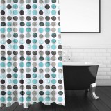 Perdea Duș, Model Cercuri, Culoare Multicolor, Dimensiune 180x180 cm, Material Poliester, 12 Inele Incluse, Oem