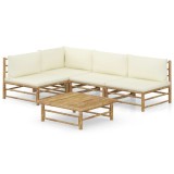 VidaXL Set mobilier de grădină cu perne alb crem, 2 piese, bambus