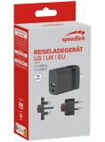 Speedlink Travel Charger Usb-a &amp; Usb-c 15w For Us-uk-eu, Black