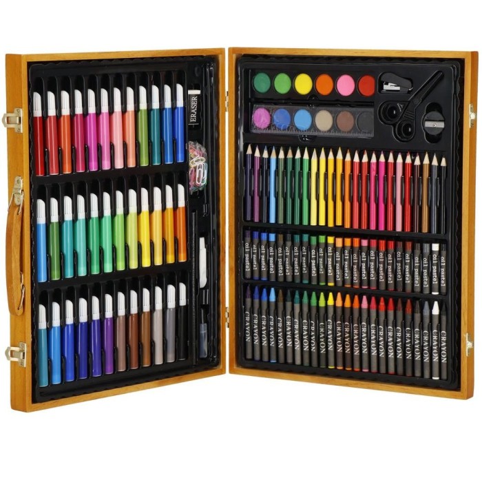 Set de pictura si desen pentru copii, 150 de piese, trusa lemn maro Household NewTrend