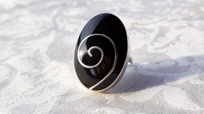 INEL argint ONIX cu intarsii ARGINT in spirala OPULENT de efect RAR exceptional foto