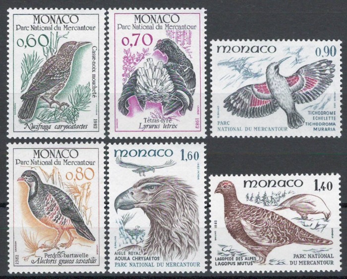 Monaco 1982 Mi 1520/25 MNH - Păsări din Parcul Național Mercantour