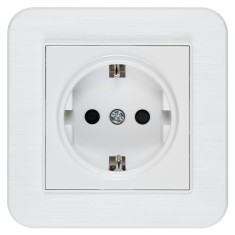 Priza simpla incastrabila SLIM, protectie copii, impamantare, SCHUKO 16A, 250V, alb
