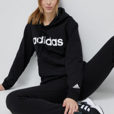 adidas hanorac de bumbac femei, culoarea negru, cu glugă, modelator