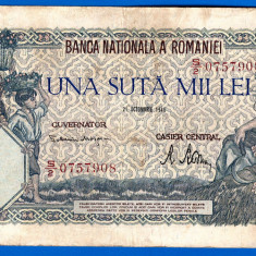 (64) BANCNOTA ROMANIA - 100.000 LEI 1946 (21 OCTOMBRIE 1946), FILIGRAN ORIZONTAL