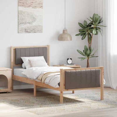 vidaXL Cadru de pat Maroniu și taupe 75 x 190 cm Lemn masiv de pin 878512 foto