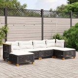 Set mobilier de gradina cu perne, 6 piese, negru, poliratan