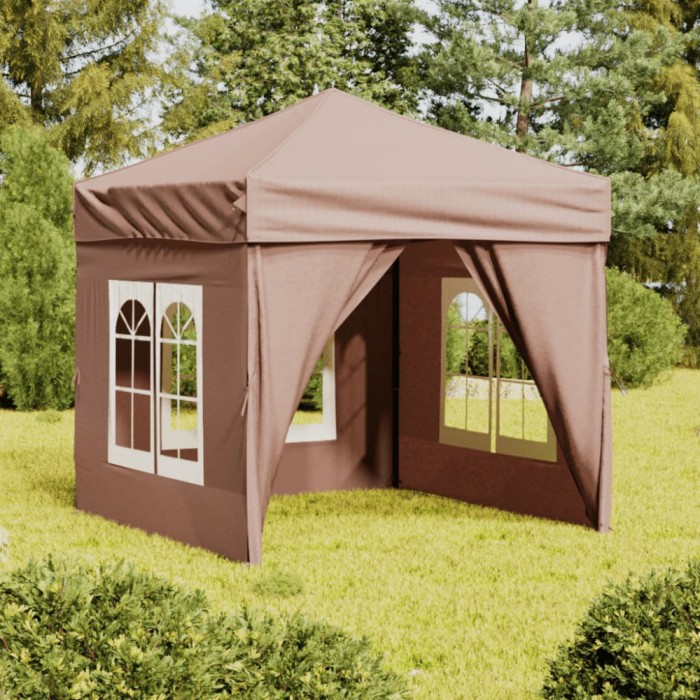 Gossi cort pliabil pentru petrecere, pereti laterali, taupe, 2x2 m