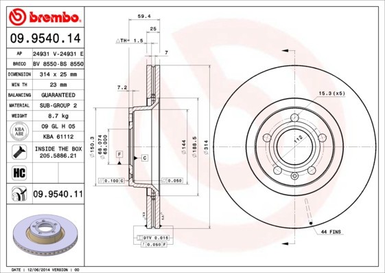 BREMBO 09.9540.11 PRIME LINE - UV Coated Disc frana