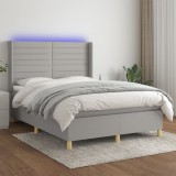 Cumpara ieftin Pat cu arcuri, saltea și LED, gri deschis, 140x200 cm, textil