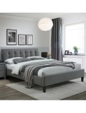 Pat HM Samara 2, cu somiera, lemn masiv, tapitat cu stofa, 160x200 gri