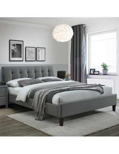 Pat HM Samara 2, cu somiera, lemn masiv, tapitat cu stofa, 160x200 gri