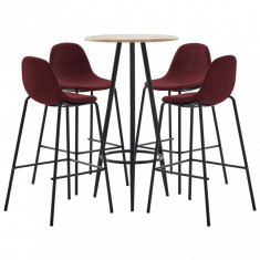 Set mobilier de bar, 5 piese, ro?u vin, material textil foto