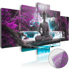 Imagine pe sticla acrilica - Cascada si buddha - Tablou 5 piese - 100 x 50 cm foto