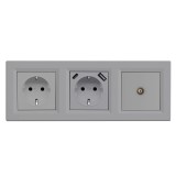Nova priză la păm&acirc;nt cu USB Priză TV cu cadru gri