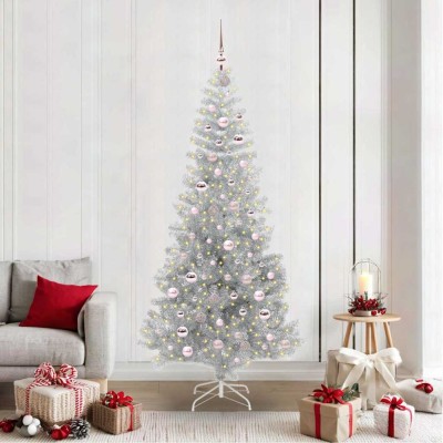 vidaXL Brad de Crăciun cu 300 LED cu suport Argintiu 210 cm PET 3396685 foto