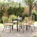 Set de dining pentru grădină cu 5 piese și perne, din rattan polițat, maro