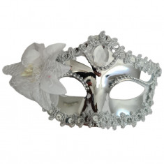 Masca de carnaval / Halloween tip woman cu floare, Argintiu
