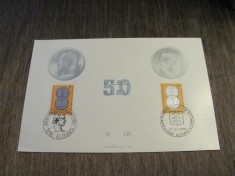 Colecție Numismatică 2 Timbre Obliterate cu Monede, Ștampile Speciale Eloies &amp; Stekene Belgia 1972