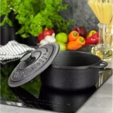 Oala din fonta 2.4 litri, 22cm cratita cu capac, negru, KingHoff