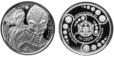 Ghana 2023 - 10 cedis, Alien, argint, PROOF foto